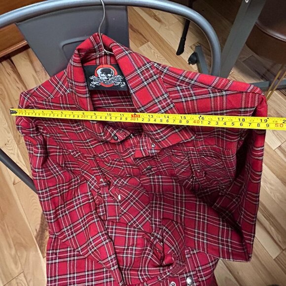 Rare Vintage USA Lip Service Tartan Red Plaid Goth Punk Shirt D Ring Men's XL - Picture 9 of 16